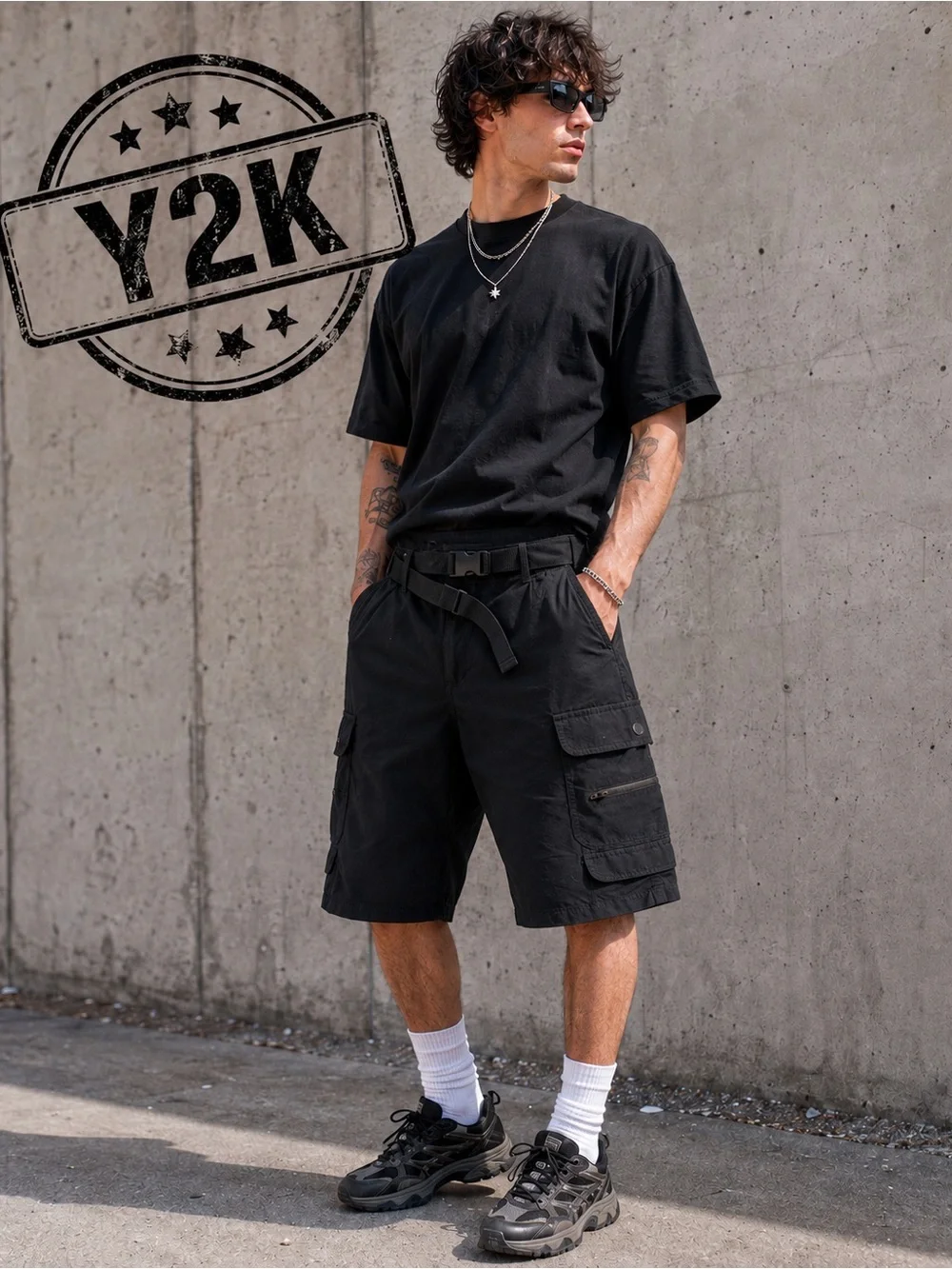 Y2K Denali Black Cargo Utility Shorts Men’s 32 Belted Multi Picket Techwear